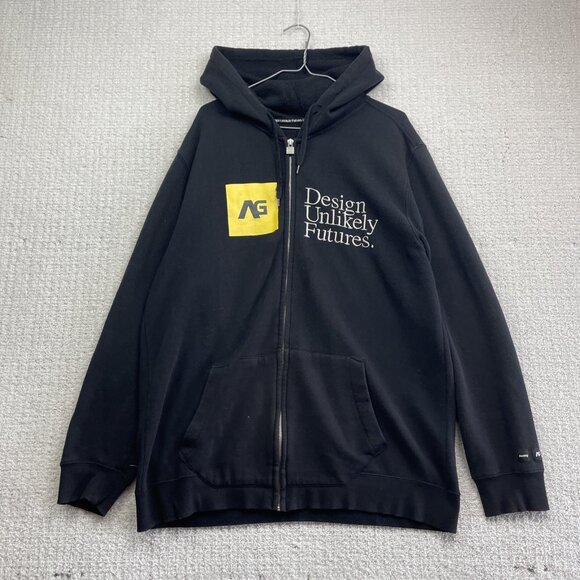 Y2K Analog Black Hoodie Men L Snowboard Full Zip Burton Design Unlikely Futures - Picture 1 of 16